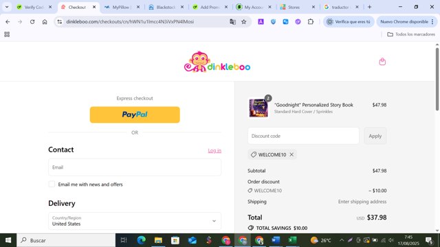 Dinkleboo checkout page showing Dinkleboo discount code box | Screenshot taken by SimplyCodes community member on Aug 17, 2025