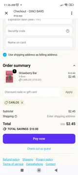 Dino Bars coupon verification screenshot