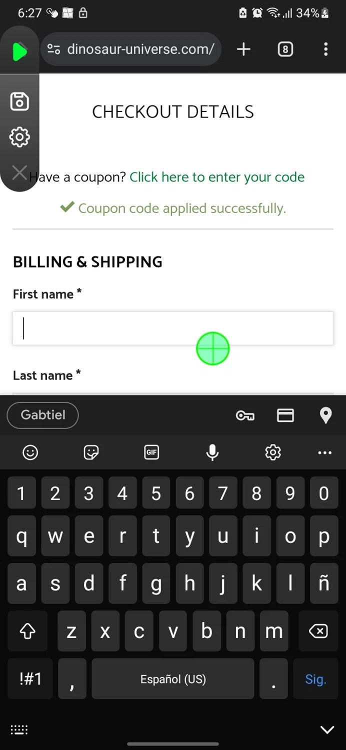Dinosaur Universe promo code screenshot showing code concernlustrous applied at Dinosaur Universe checkout page. Uploaded by SimplyCodes community member miguelcrast on Apr 2, 2025