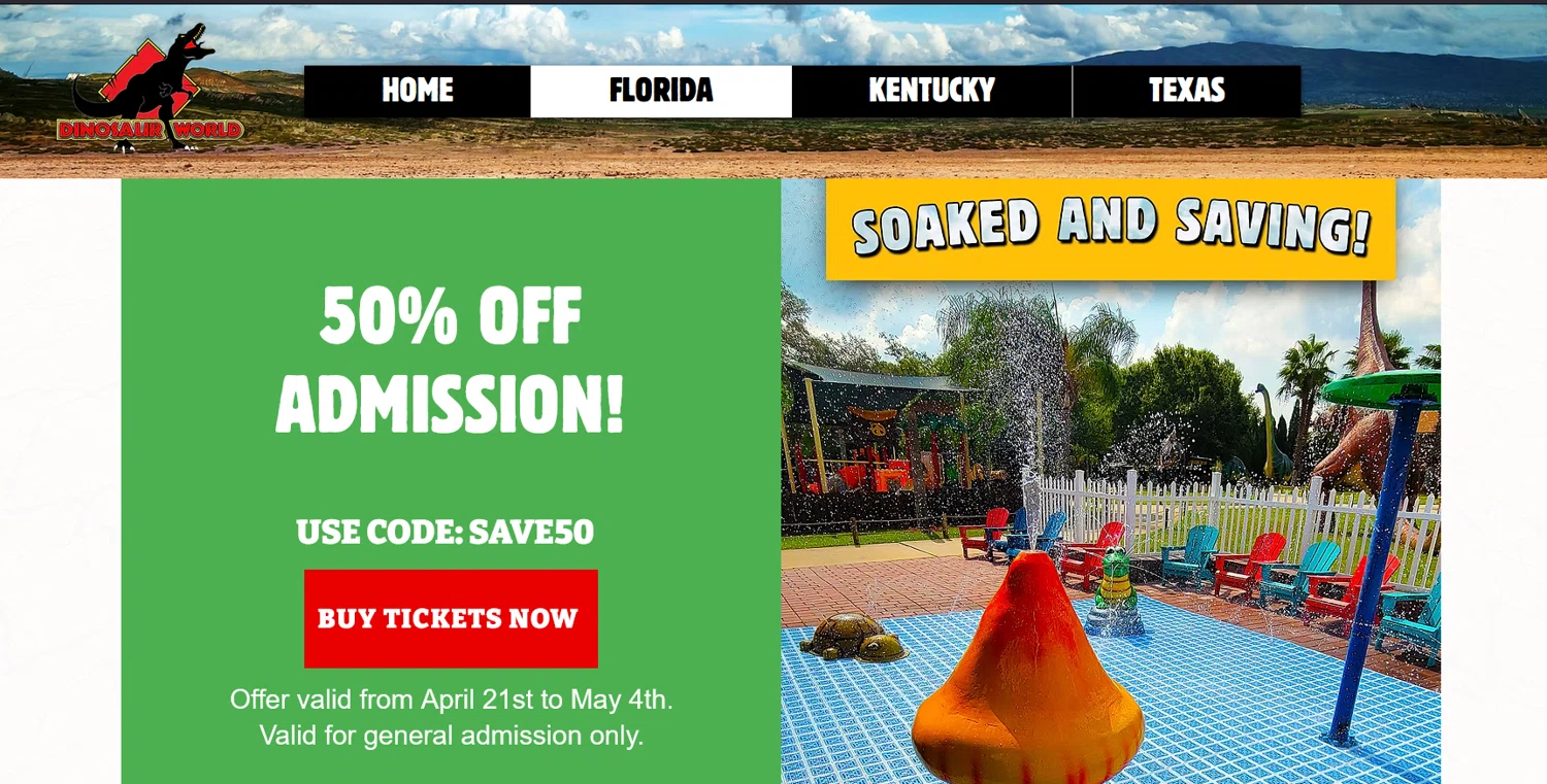 Dinosaur World coupon code screenshot showing code SAVE50 applied at Dinosaur World checkout page. Uploaded by SimplyCodes community member ______________________________ on Apr 29, 2025