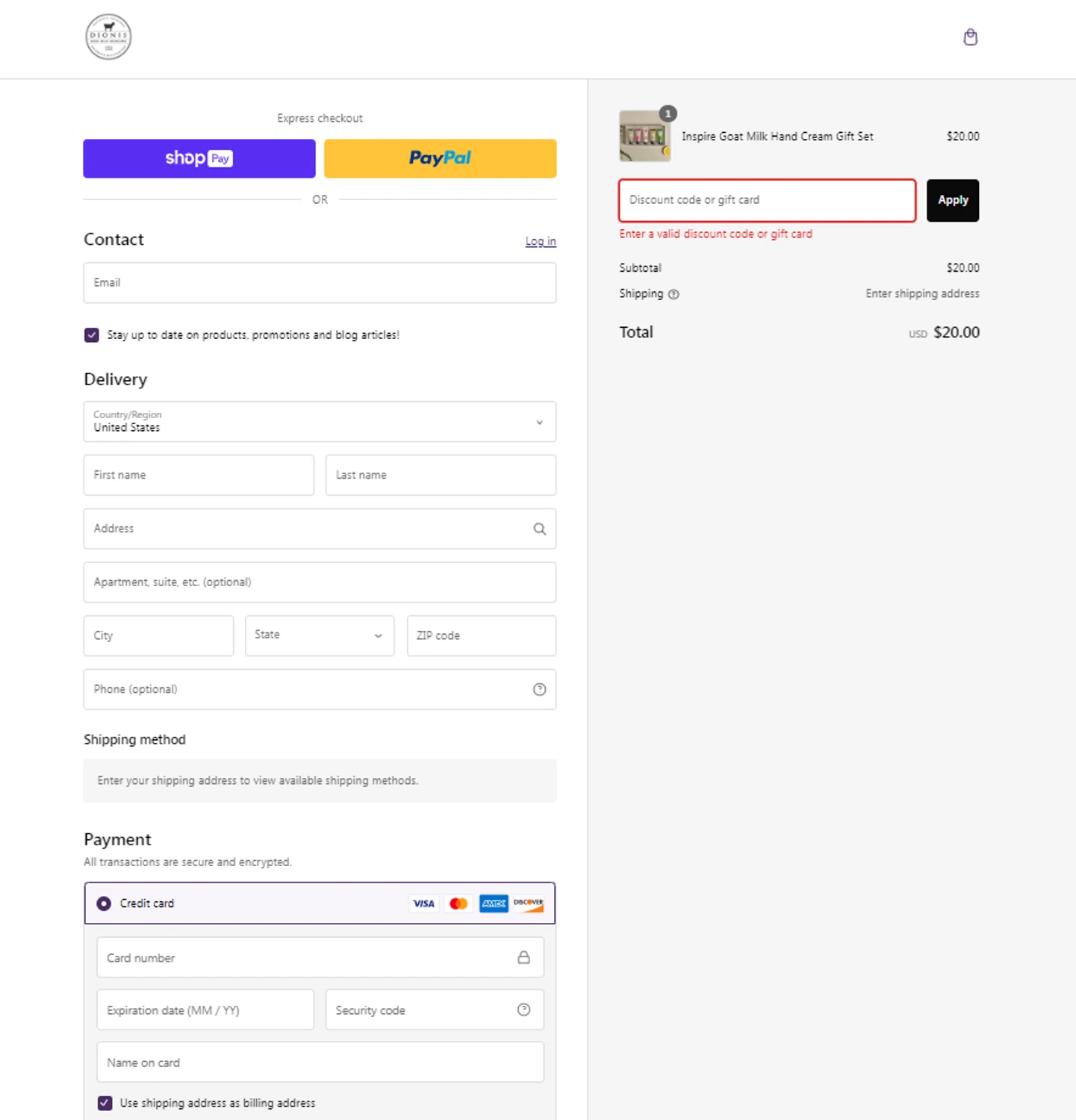 Dionis Goat Milk Skincare promo code screenshot showing code TODAY applied at Dionis Goat Milk Skincare checkout page. Uploaded by SimplyCodes community member Yonaikeryriarte08 on Jan 7, 2025