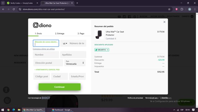 Diono US checkout page showing Diono US promo code box | Screenshot taken by SimplyCodes community member on Sep 2, 2025