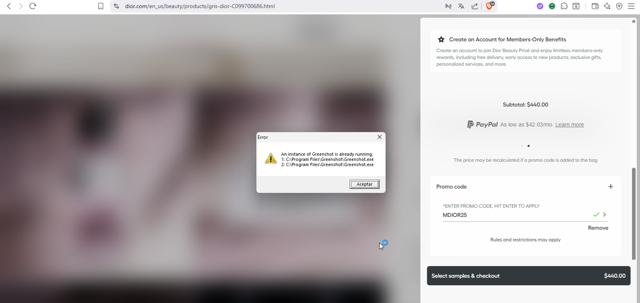 Dior Beauty checkout page showing Dior Beauty promo code box | Screenshot taken by SimplyCodes community member on Sep 1, 2025