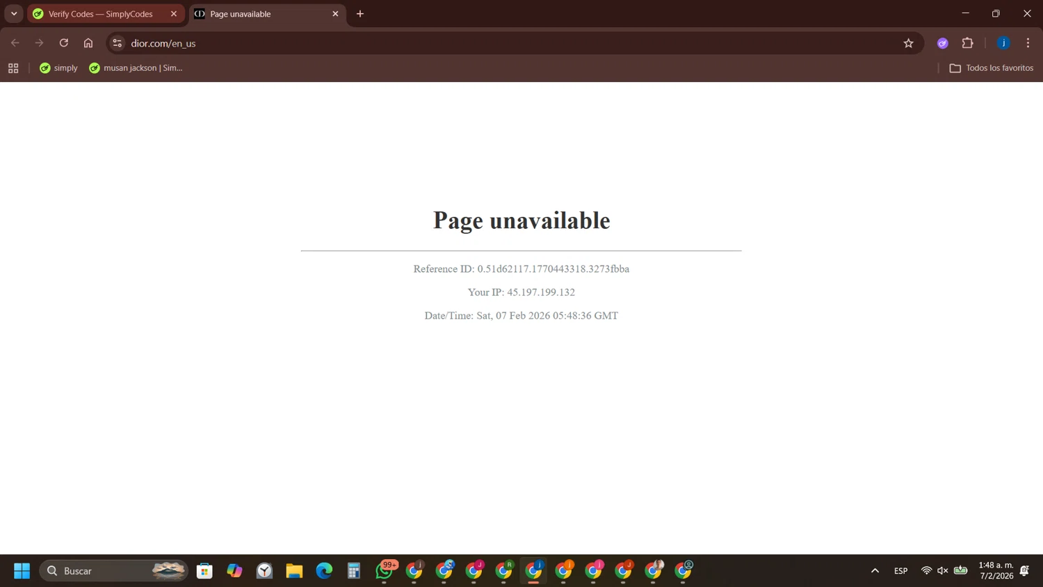Dior Beauty promo code screenshot showing code LUNARNY applied at Dior Beauty checkout page. Uploaded by SimplyCodes community member yameteqdasai on Feb 7, 2026
