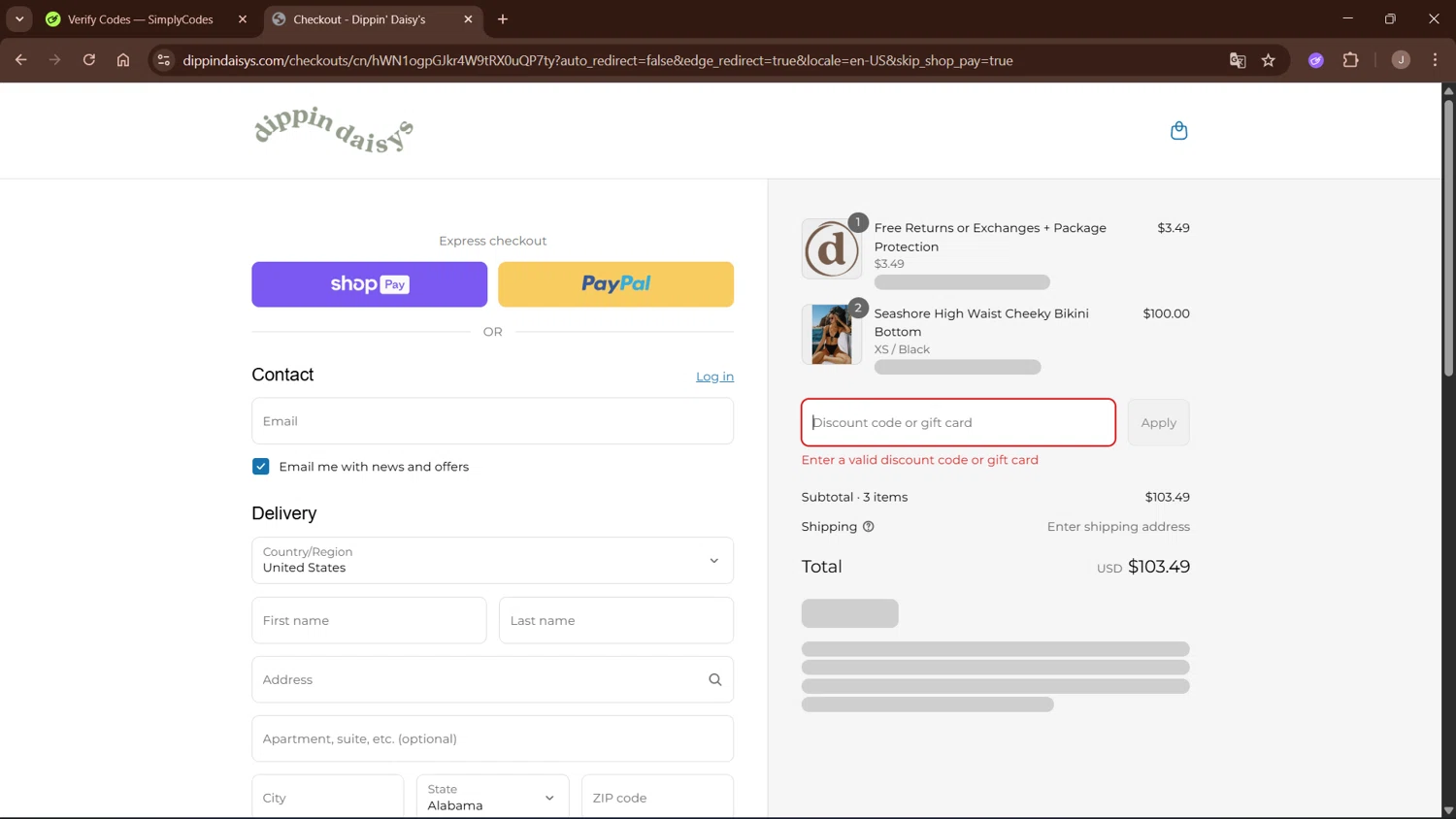 Dippin' Daisy's Swimwear promo code screenshot showing code MCK15 applied at Dippin' Daisy's Swimwear checkout page. Uploaded by SimplyCodes community member WisePro3955 on Aug 15, 2025