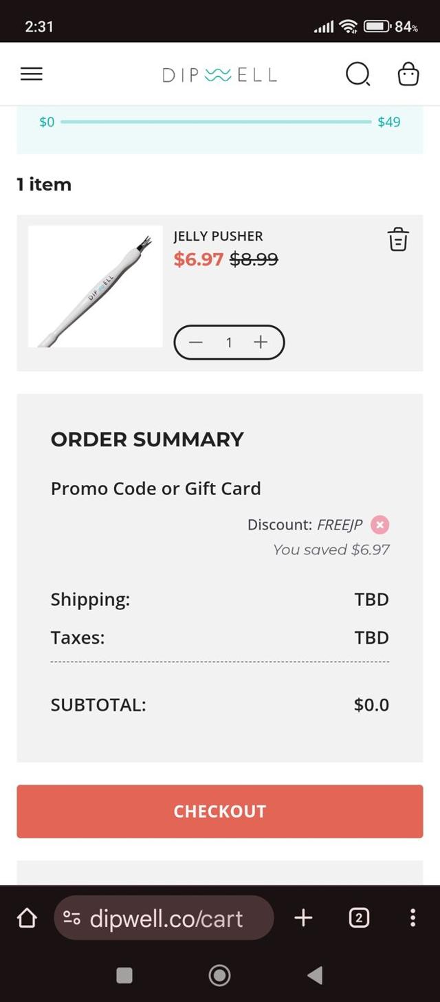 Dipwell checkout page showing Dipwell promo code box | Screenshot taken by SimplyCodes community member on Sep 12, 2025
