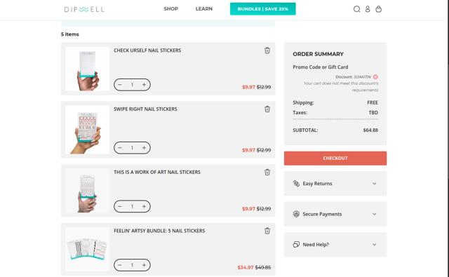 Dipwell checkout page showing Dipwell promo code box | Screenshot taken by SimplyCodes community member on Sep 12, 2025