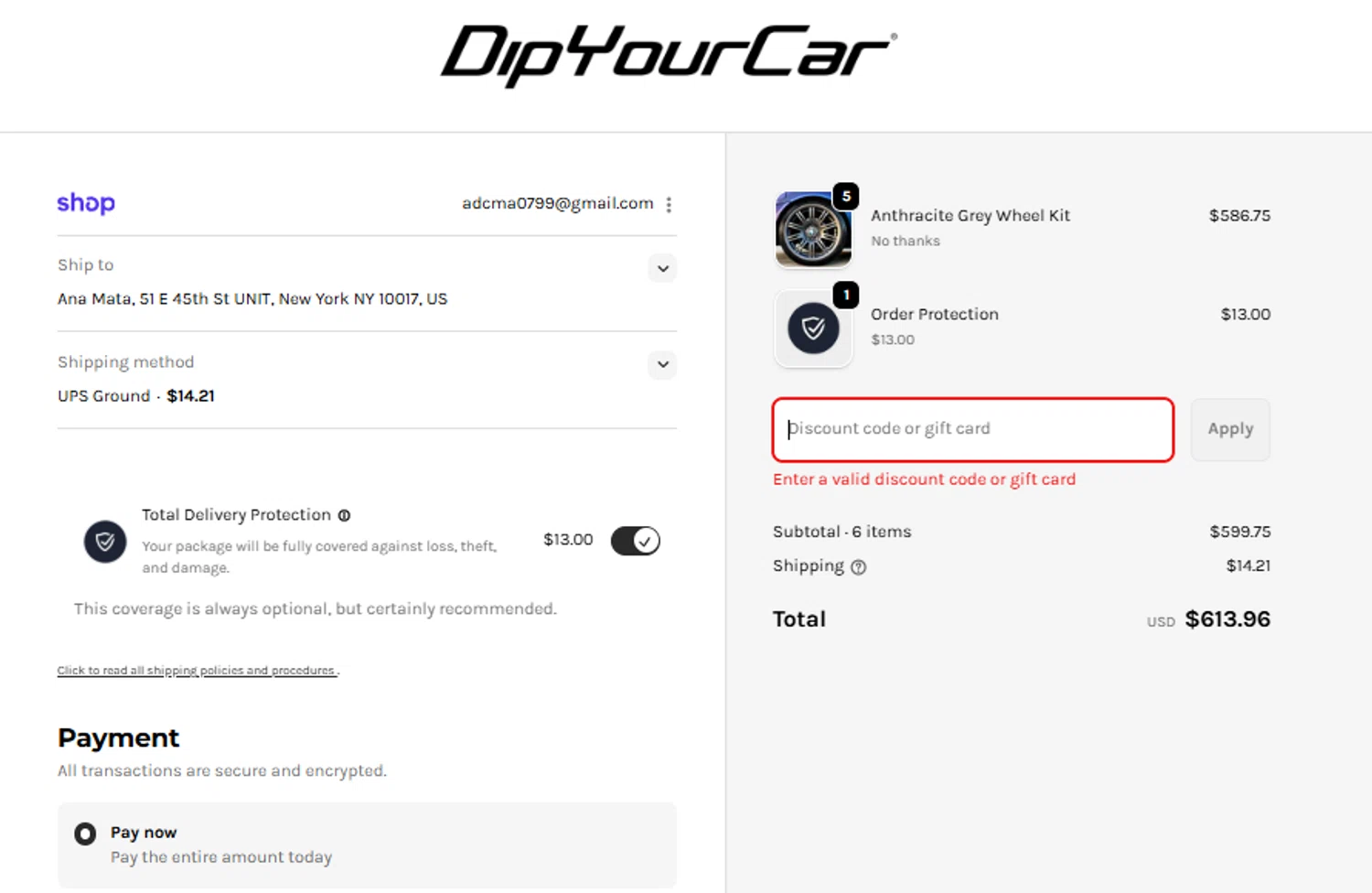 DipYourCar discount code screenshot showing code SPOOKY applied at DipYourCar checkout page. Uploaded by SimplyCodes community member peachee on Nov 5, 2025