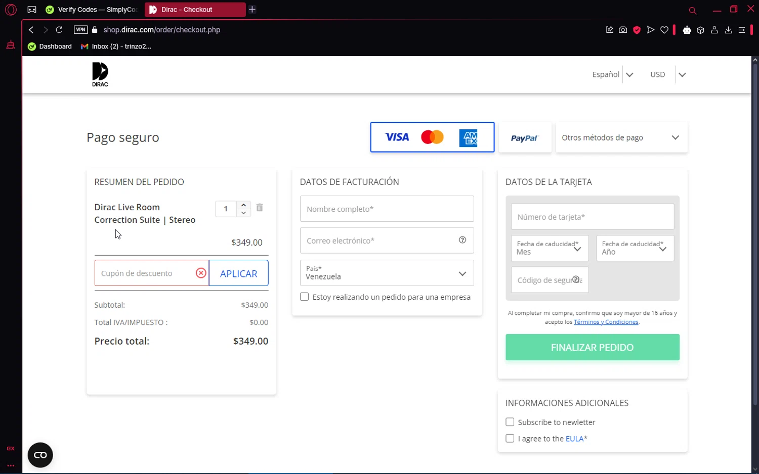 Dirac discount code screenshot showing code BC2023 applied at Dirac checkout page. Uploaded by SimplyCodes community member SaleRanger1 on Feb 22, 2025