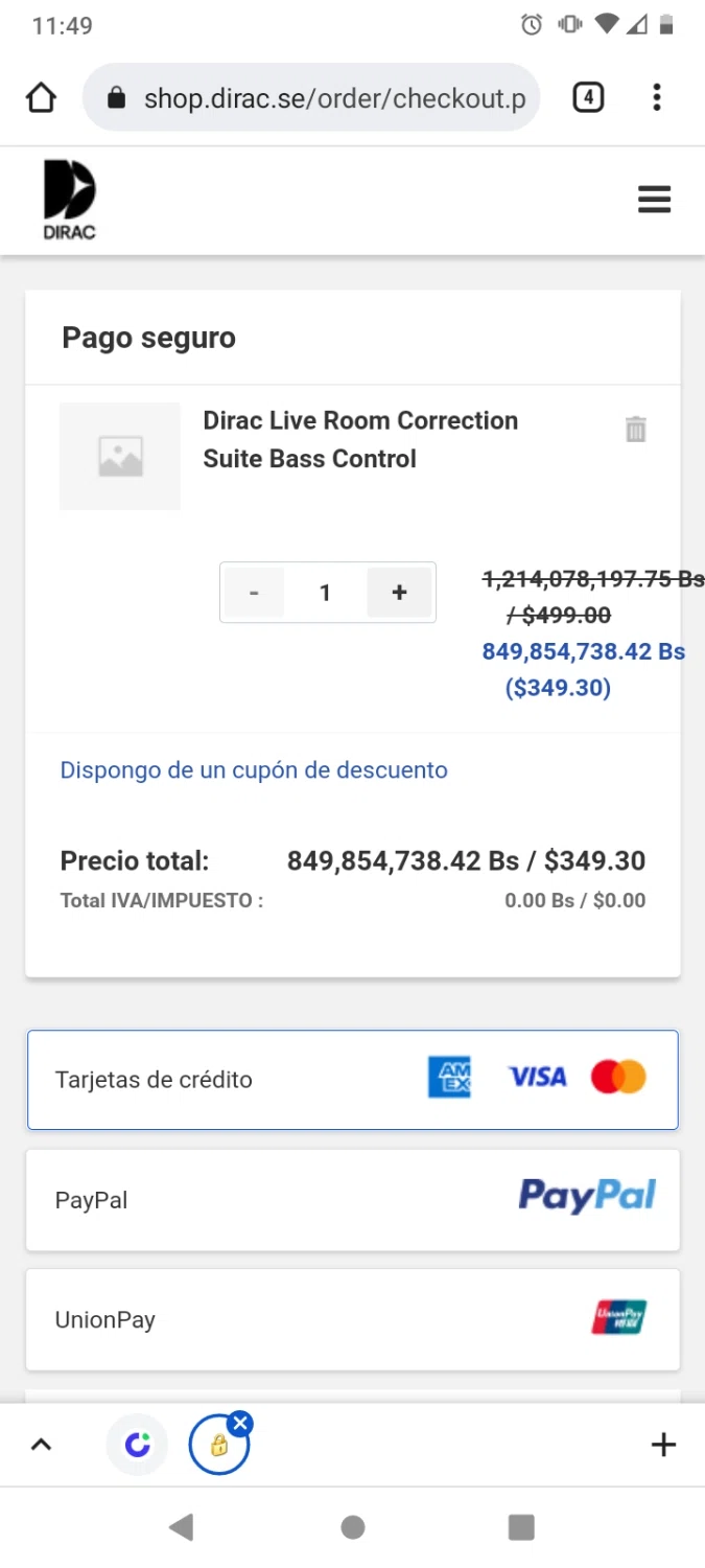 Dirac checkout page showing Dirac discount code box | Screenshot taken by SimplyCodes community member on Mar 1, 2023