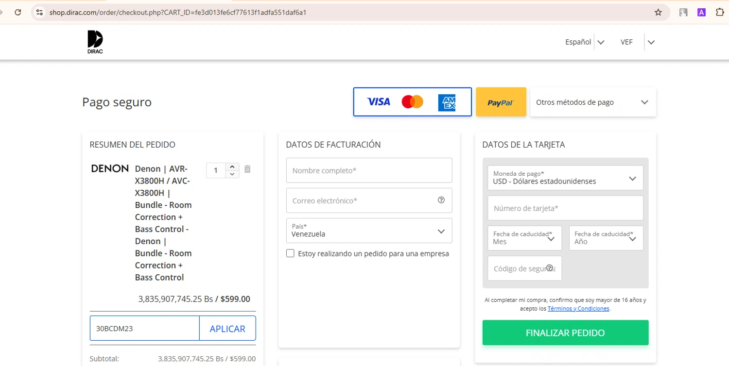 Dirac checkout page showing Dirac discount code box | Screenshot taken by SimplyCodes community member on Feb 28, 2025