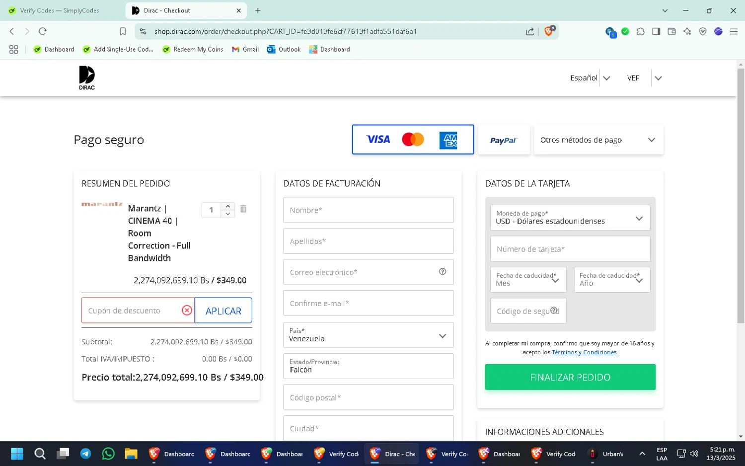 Dirac discount code screenshot showing code HOLIDAY24 applied at Dirac checkout page. Uploaded by SimplyCodes community member WiseMaven8994 on Mar 13, 2025