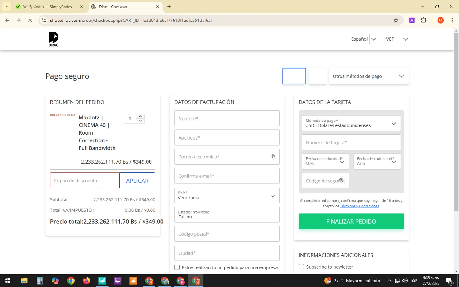 Dirac discount code screenshot showing code HOLIDAY24 applied at Dirac checkout page. Uploaded by SimplyCodes community member ExtraordinaryDefender1444 on Feb 27, 2025
