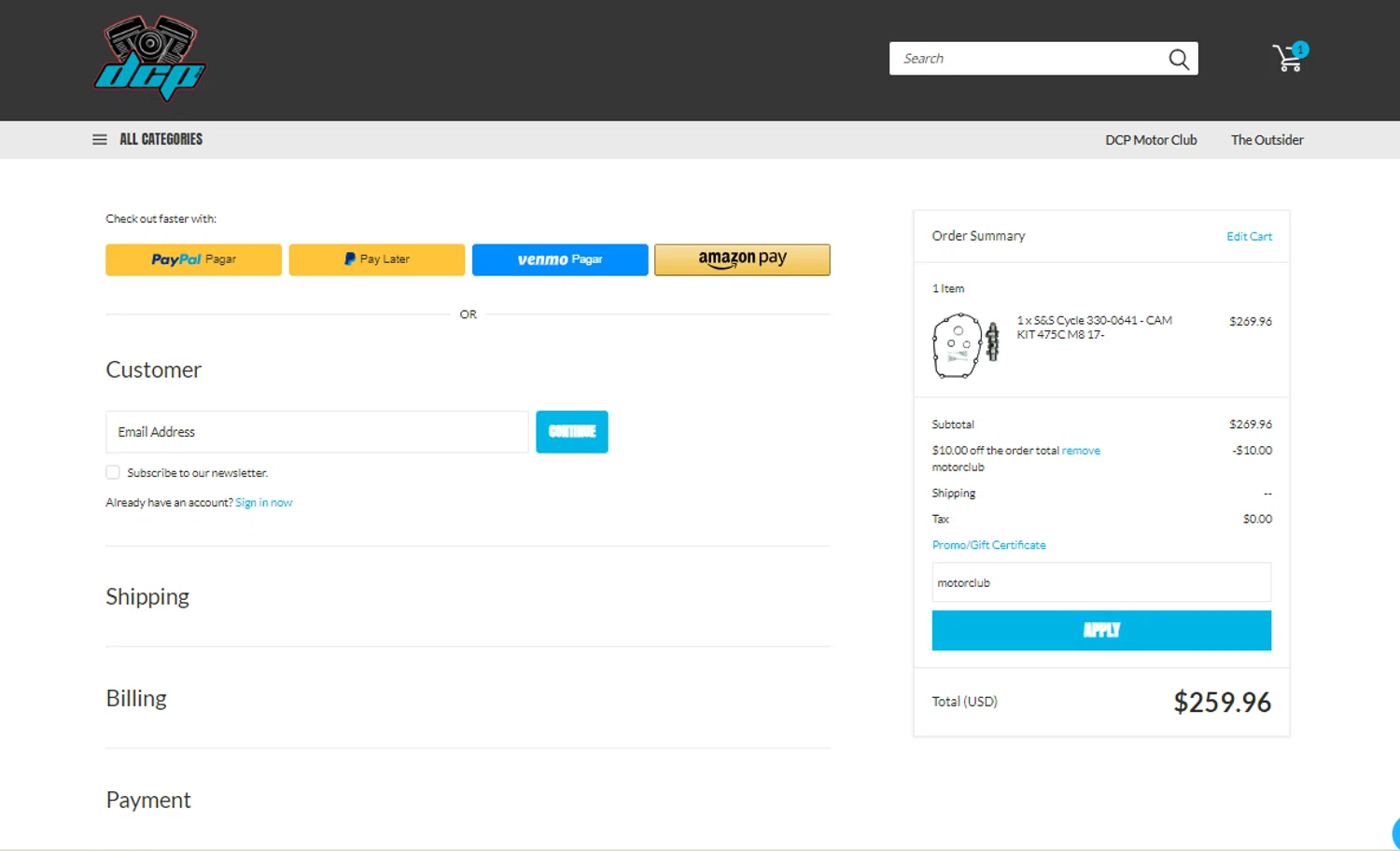 Direct Cycle Parts checkout page showing Direct Cycle Parts promo code box | Screenshot taken by SimplyCodes community member on Mar 14, 2024