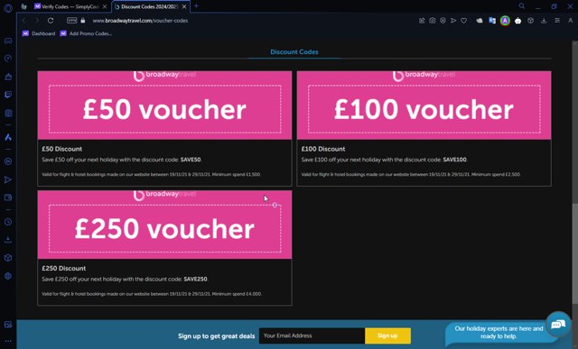 Broadway Travel checkout page showing Broadway Travel promo code box | Screenshot taken by SimplyCodes community member on Feb 28, 2024