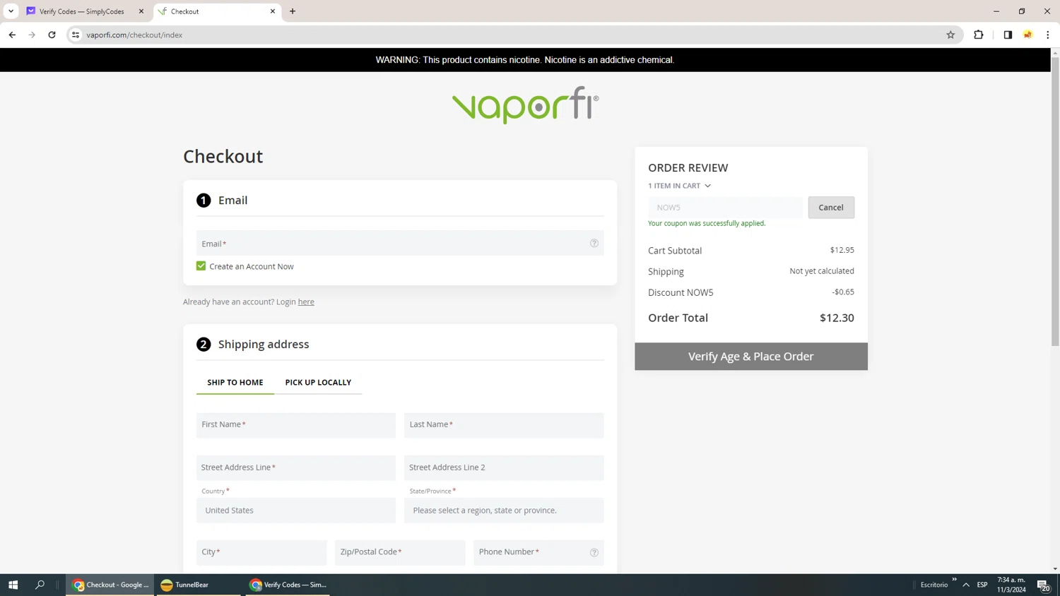 where to use DIRECTVAPOR promo code box