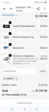 Dirt Legal coupon verification screenshot