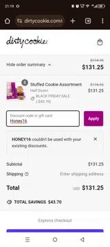 Honey16 coupon verification screenshot