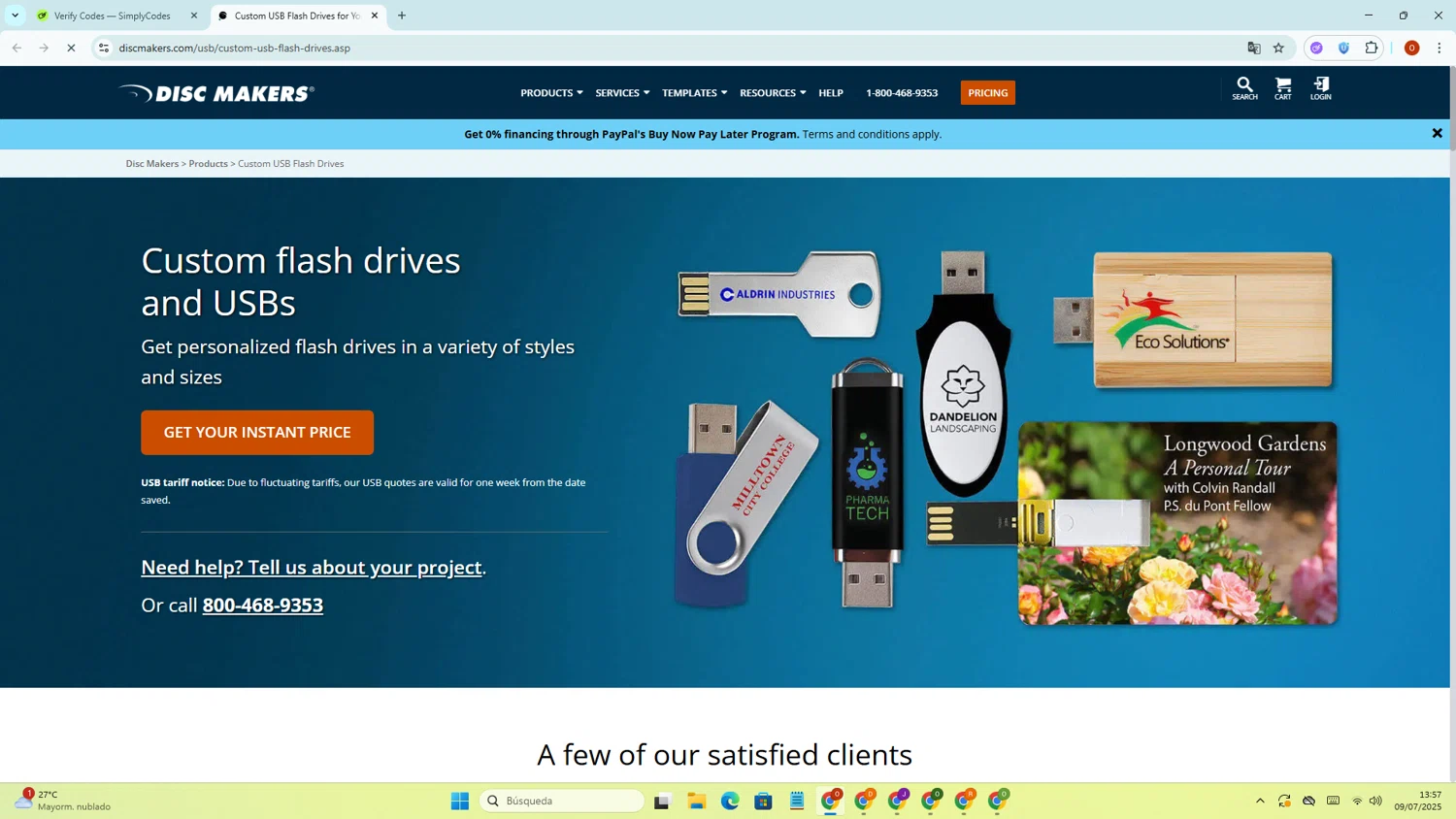 Disc Makers promo code screenshot showing code SAVE10USB applied at Disc Makers checkout page. Uploaded by SimplyCodes community member BudgetFinder1805 on Jul 9, 2025
