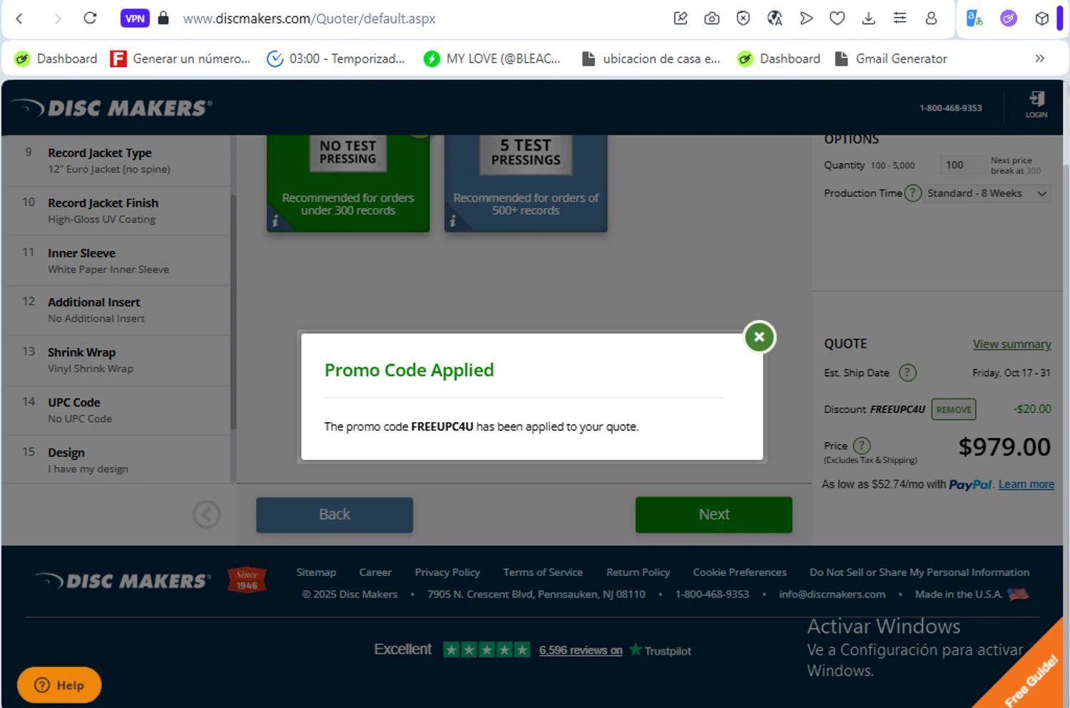 Disc Makers promo code screenshot showing code FREEUPC4U applied at Disc Makers checkout page. Uploaded by SimplyCodes community member FrancyB on Aug 21, 2025