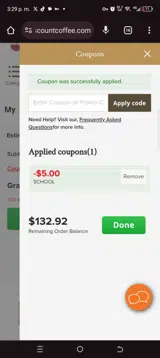 School coupon verification screenshot