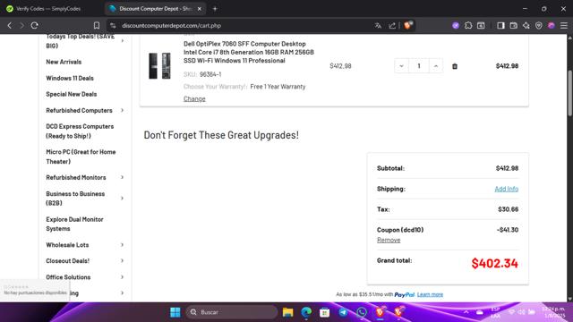 Discount Computer Depot checkout page showing Discount Computer Depot coupon code box | Screenshot taken by SimplyCodes community member on Aug 1, 2025