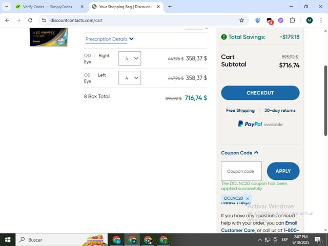 Discount Contacts checkout page showing Discount Contacts promo code box | Screenshot taken by SimplyCodes community member on Jun 18, 2025
