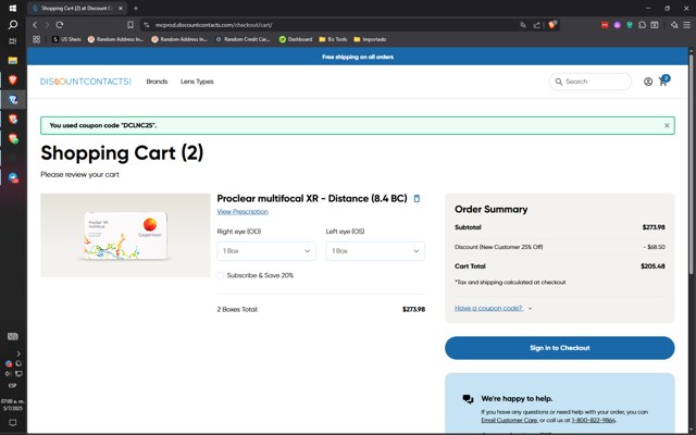 Discount Contacts checkout page showing Discount Contacts promo code box | Screenshot taken by SimplyCodes community member on Jul 5, 2025