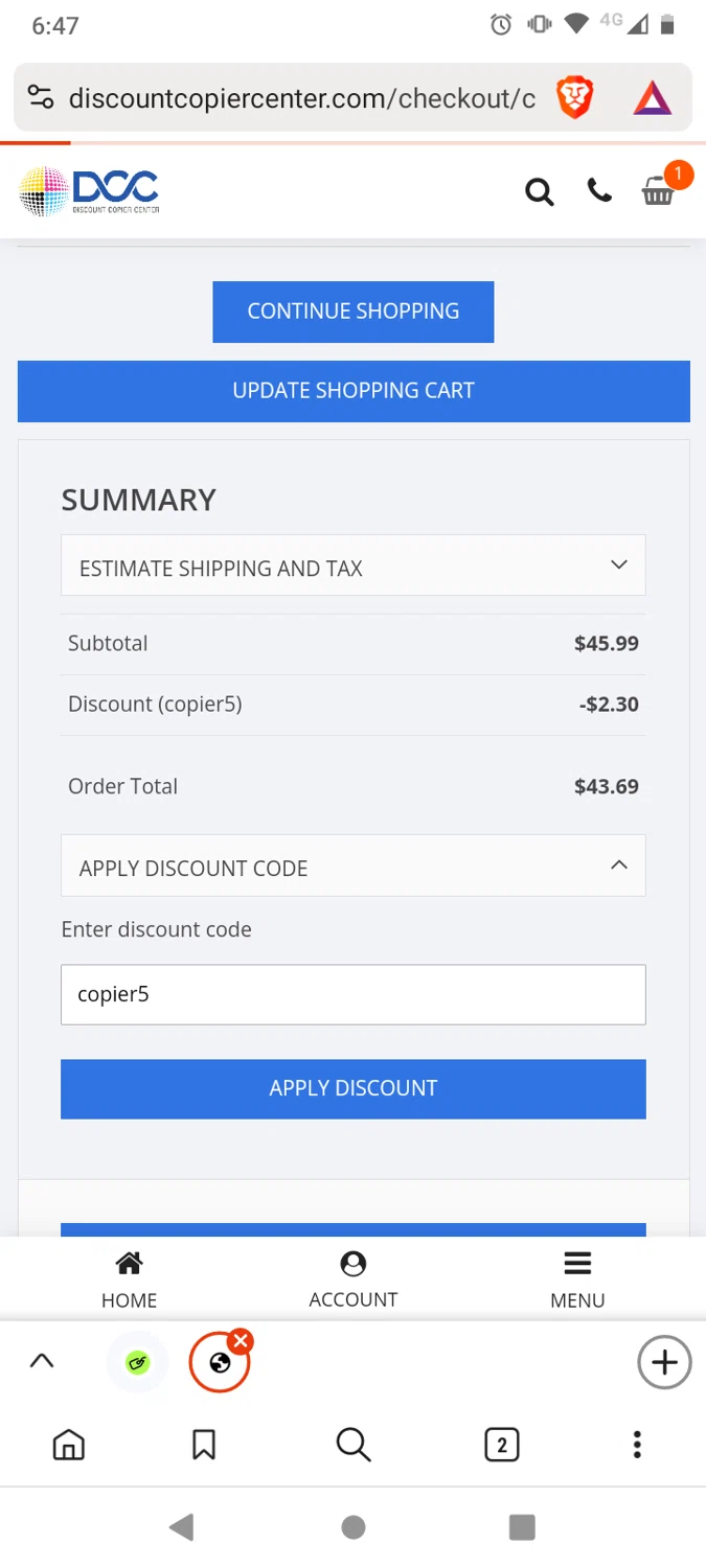 where to use Discount Copier Center promo code box