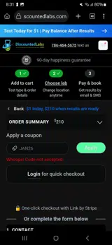DiscountedLabs.com coupon verification screenshot