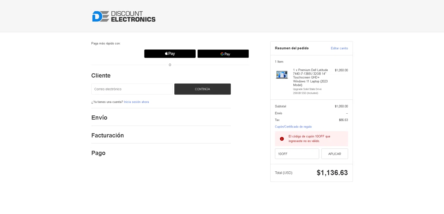 Discount Electronics promo code screenshot showing code 10OFF applied at Discount Electronics checkout page. Uploaded by SimplyCodes community member DealHunter6996 on Oct 28, 2025