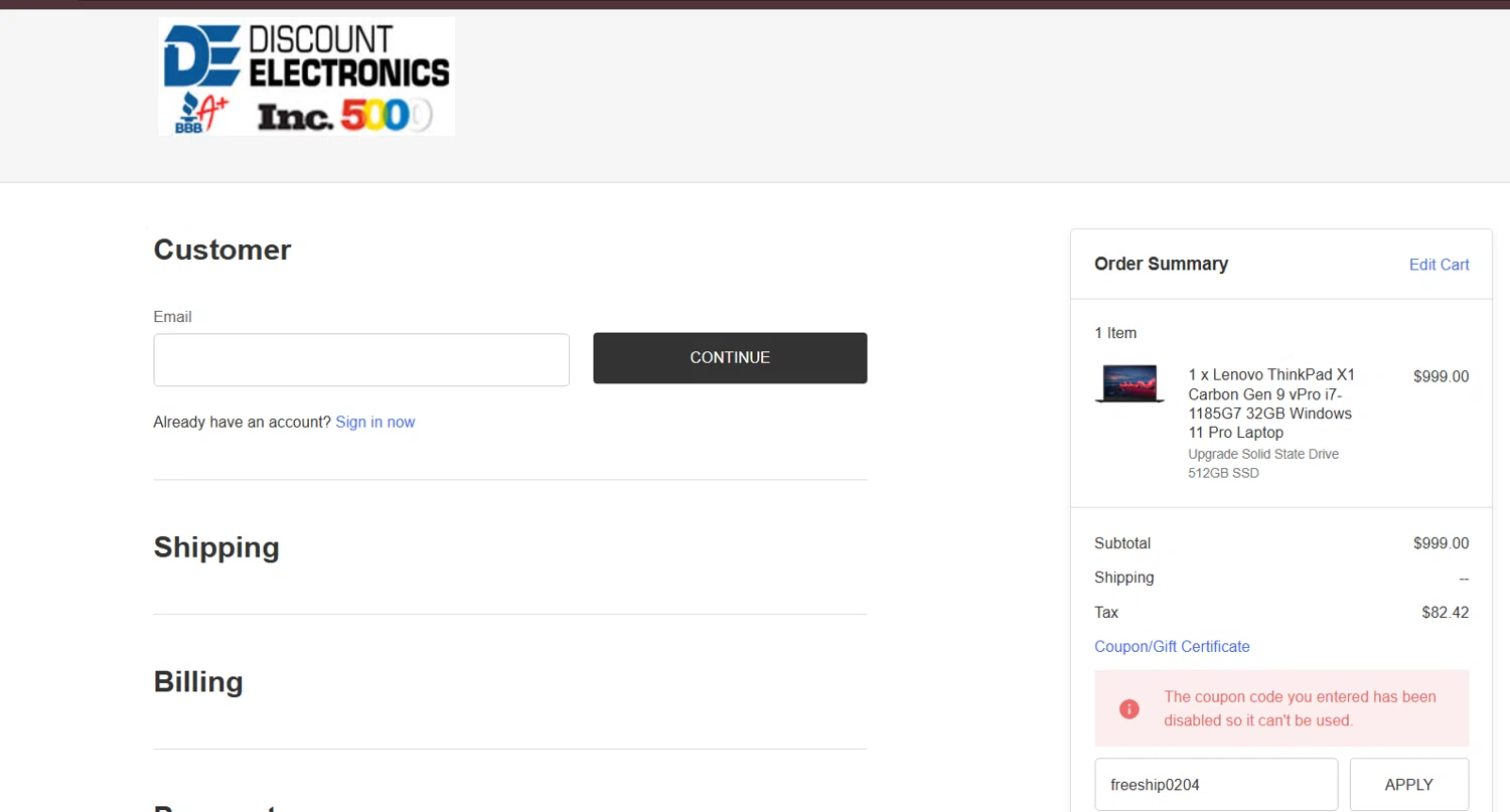 Discount Electronics promo code screenshot showing code freeship0204 applied at Discount Electronics checkout page. Uploaded by SimplyCodes community member lukeCallahannn on Mar 8, 2025