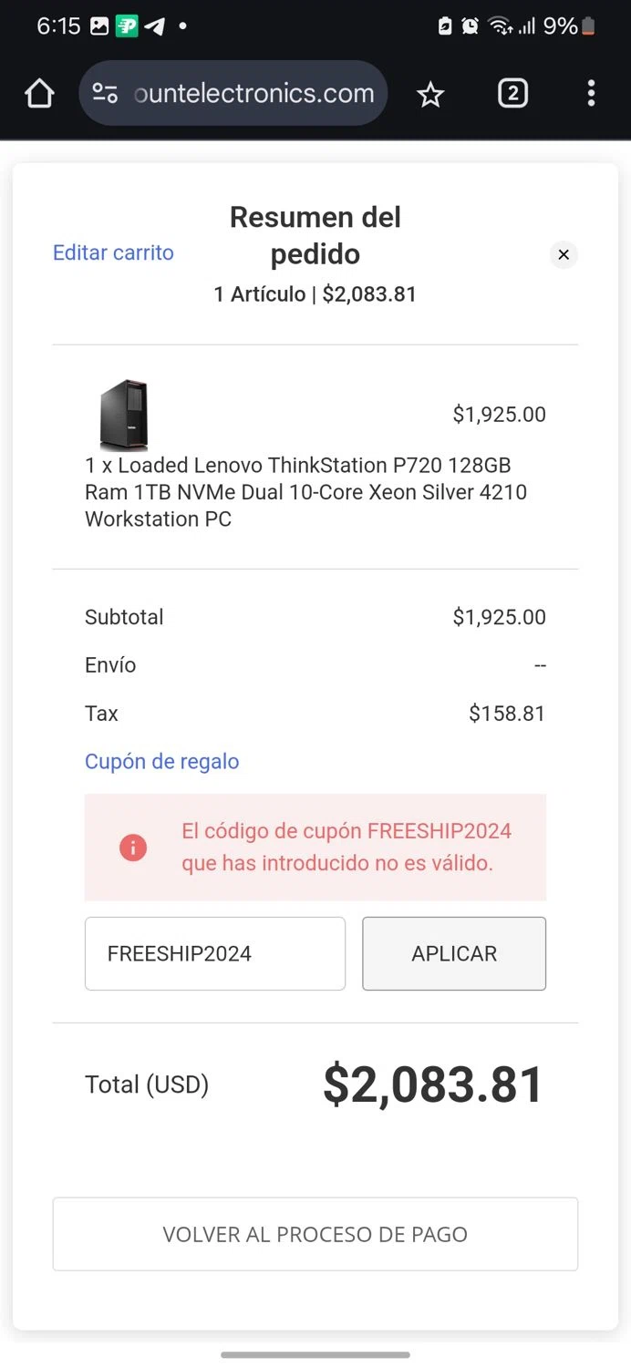 Discount Electronics promo code screenshot showing code FREESHIP2024 applied at Discount Electronics checkout page. Uploaded by SimplyCodes community member Marboroooooooooooo on Feb 5, 2025