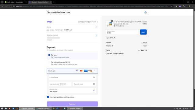 Discount Filter Store checkout page showing Discount Filter Store coupon code box | Screenshot taken by SimplyCodes community member on Sep 4, 2025