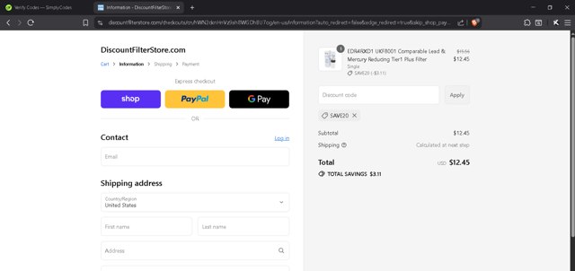 Discount Filter Store checkout page showing Discount Filter Store coupon code box | Screenshot taken by SimplyCodes community member on Sep 5, 2025