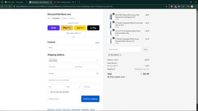 Discount Filter Store checkout page showing Discount Filter Store coupon code box | Screenshot taken by SimplyCodes community member on Sep 4, 2025