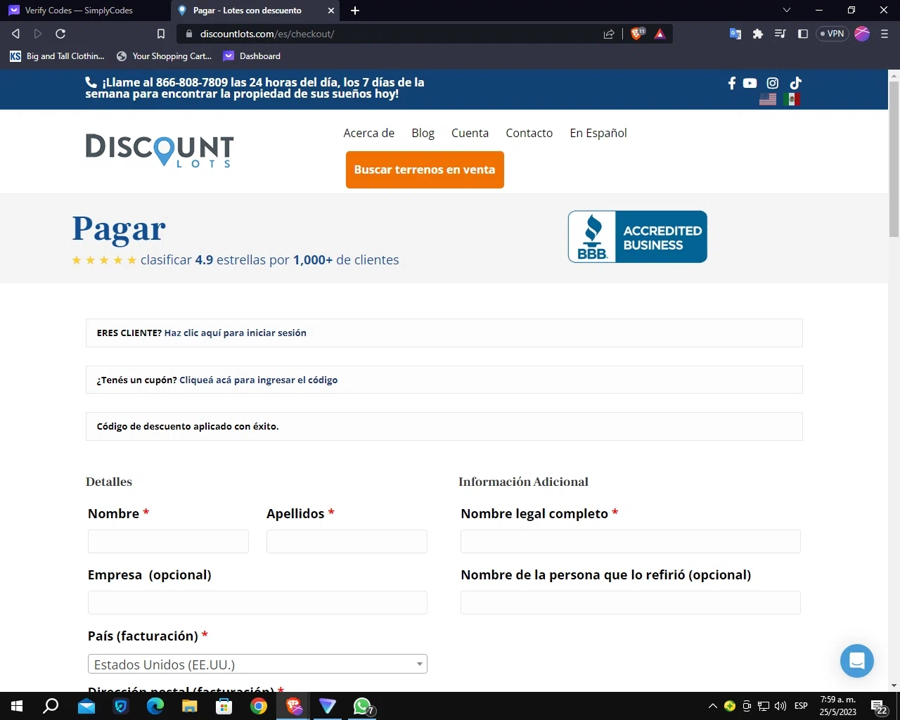Discount Lots checkout page showing Discount Lots promo code box | Screenshot taken by SimplyCodes community member on May 25, 2023