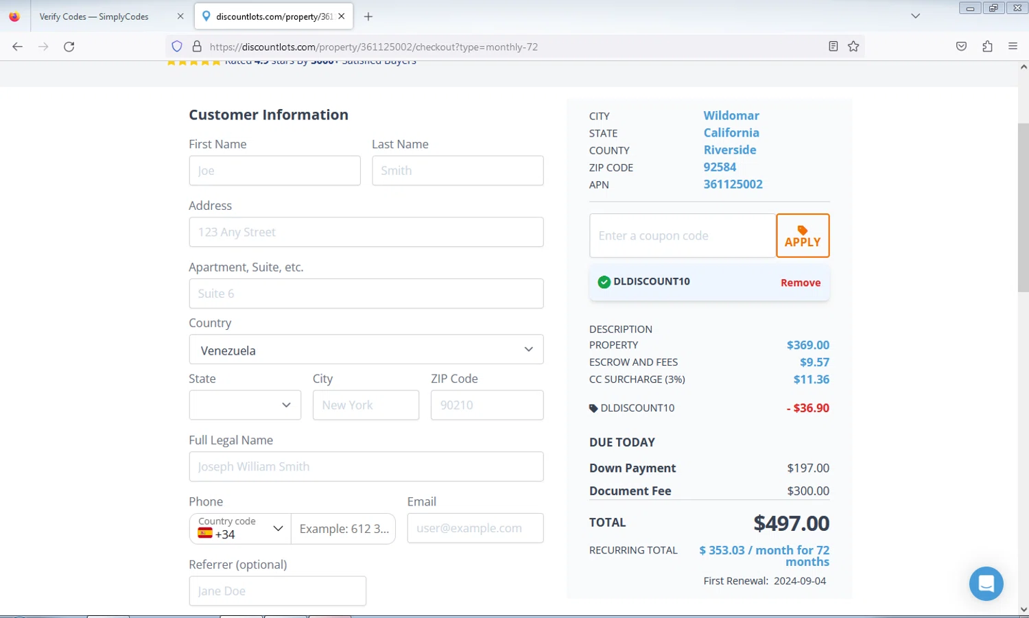 Discount Lots checkout page showing Discount Lots promo code box | Screenshot taken by SimplyCodes community member on Aug 4, 2024