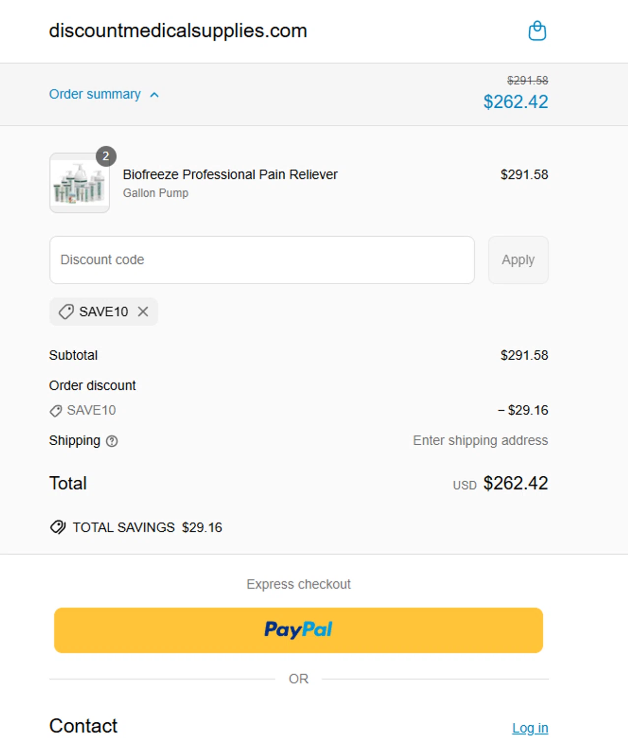 Discount Medical Supplies discount code screenshot showing code SAVE10 applied at Discount Medical Supplies checkout page. Uploaded by SimplyCodes community member lmarin10 on Apr 17, 2025