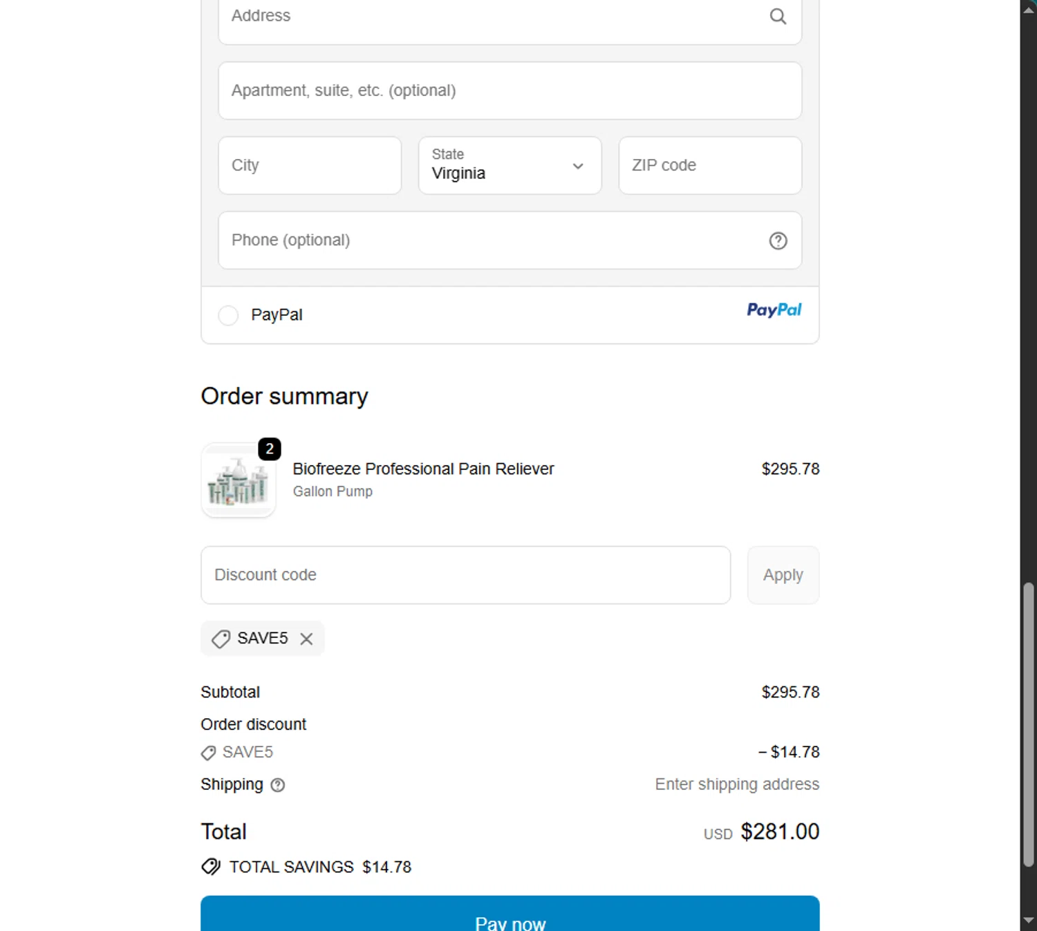 Discount Medical Supplies discount code screenshot showing code SAVE5 applied at Discount Medical Supplies checkout page. Uploaded by SimplyCodes community member Cintirivero on Oct 13, 2025
