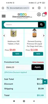 EMAIL20 coupon verification screenshot