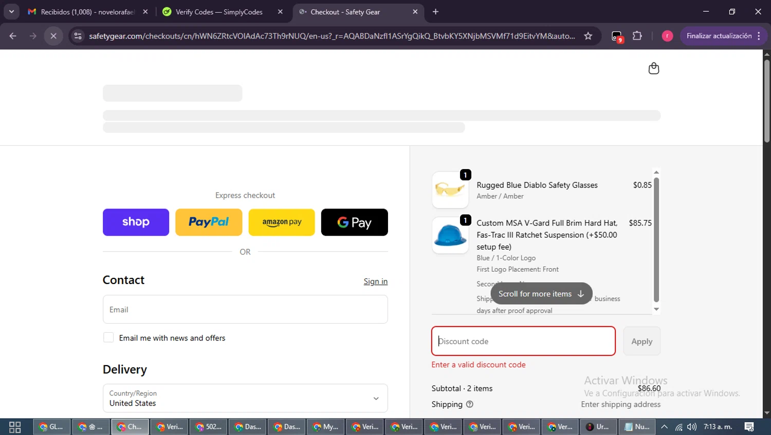 Discount Safety Gear promo code screenshot showing code COLD15 applied at Discount Safety Gear checkout page. Uploaded by SimplyCodes community member WisePro3739 on Dec 18, 2025