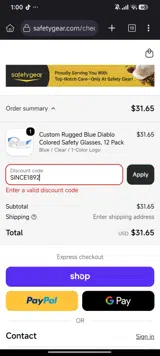 Discount Safety Gear coupon verification screenshot