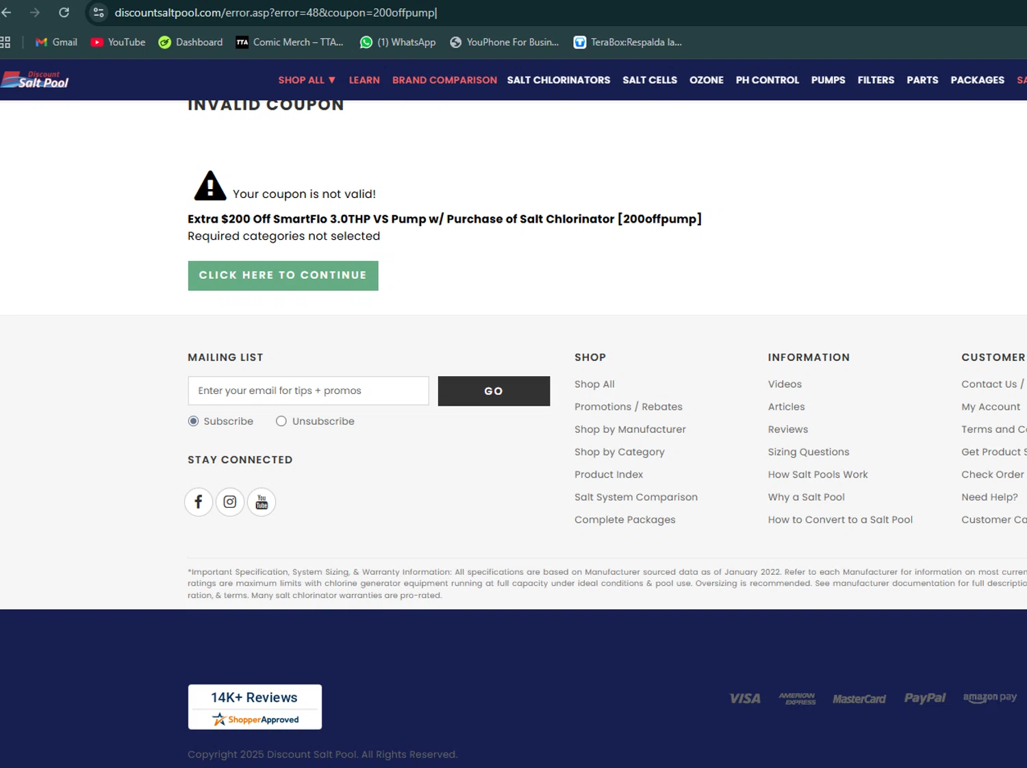 Discount Salt Pool promo code screenshot showing code 200offpump applied at Discount Salt Pool checkout page. Uploaded by SimplyCodes community member avatar on Nov 25, 2025