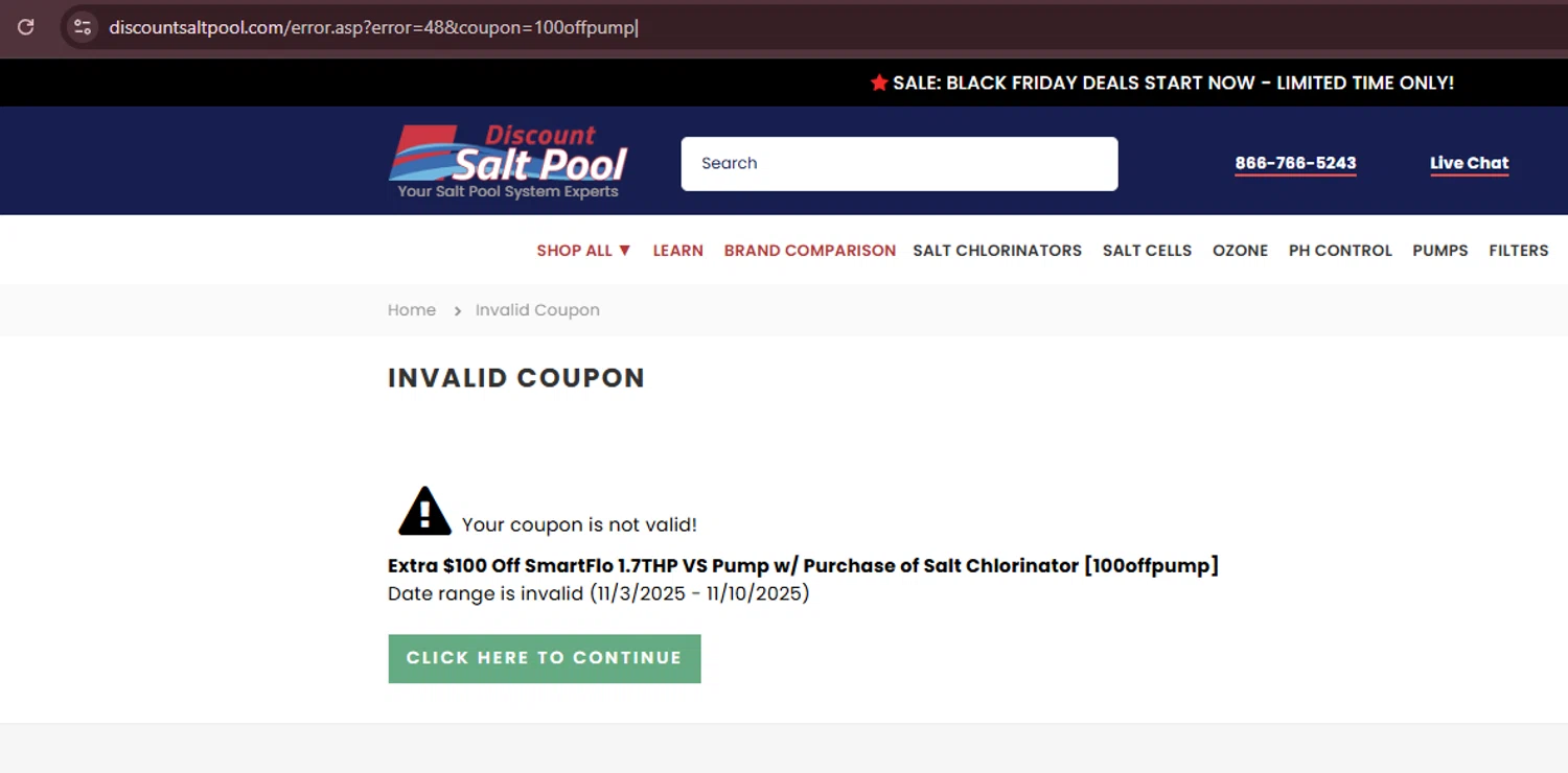 Discount Salt Pool promo code screenshot showing code 100offpump applied at Discount Salt Pool checkout page. Uploaded by SimplyCodes community member GoldPilot8897 on Nov 25, 2025