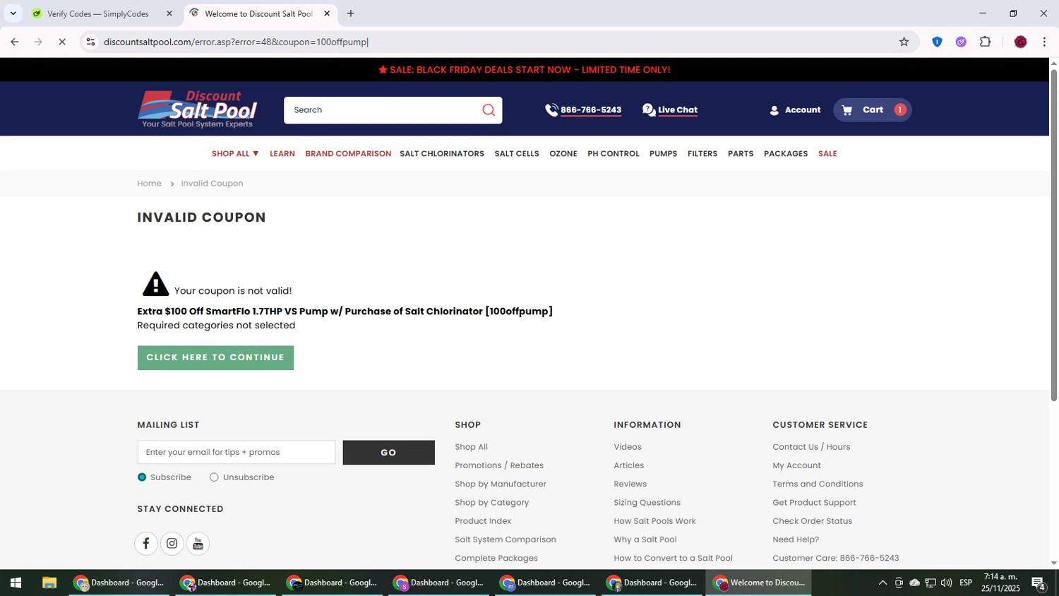 Discount Salt Pool promo code screenshot showing code 100offpump applied at Discount Salt Pool checkout page. Uploaded by SimplyCodes community member MightyLegend6657 on Nov 25, 2025