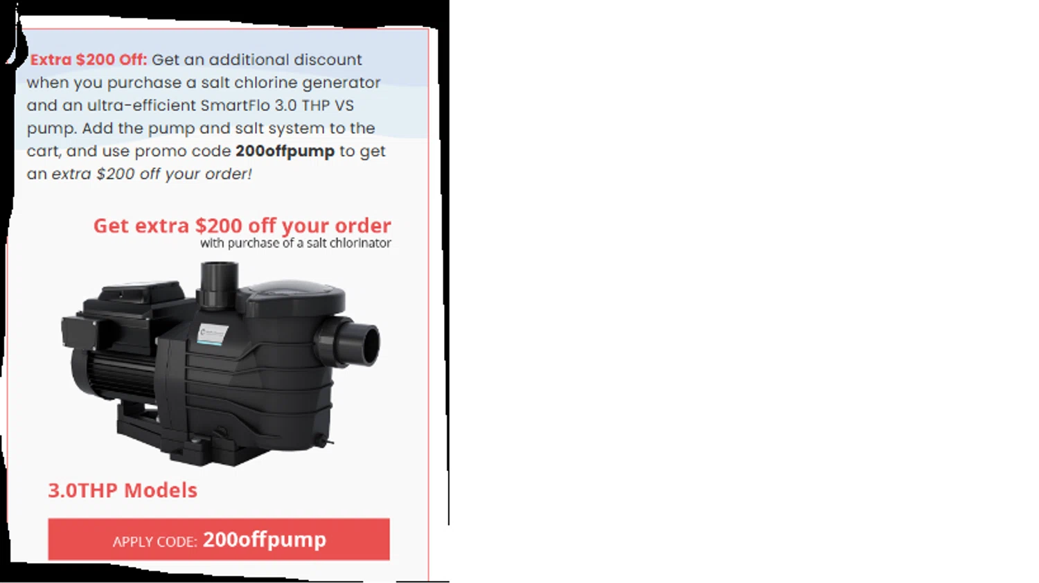 Discount Salt Pool promo code screenshot showing code 200offpump applied at Discount Salt Pool checkout page. Uploaded by SimplyCodes community member RAFV1111 on Dec 24, 2025