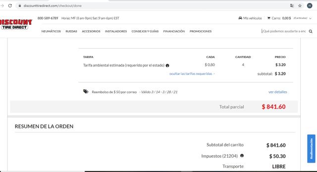 Discount Tire Direct checkout page showing Discount Tire Direct coupon code box | Screenshot taken by SimplyCodes community member on Mar 20, 2021