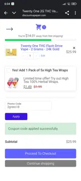 Discount Vape Pen coupon verification screenshot