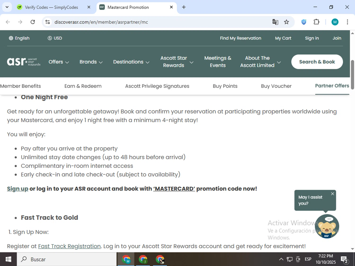 Discover ASR promo code screenshot showing code MASTERCARD applied at Discover ASR checkout page. Uploaded by SimplyCodes community member estrellaveloz on Oct 10, 2025